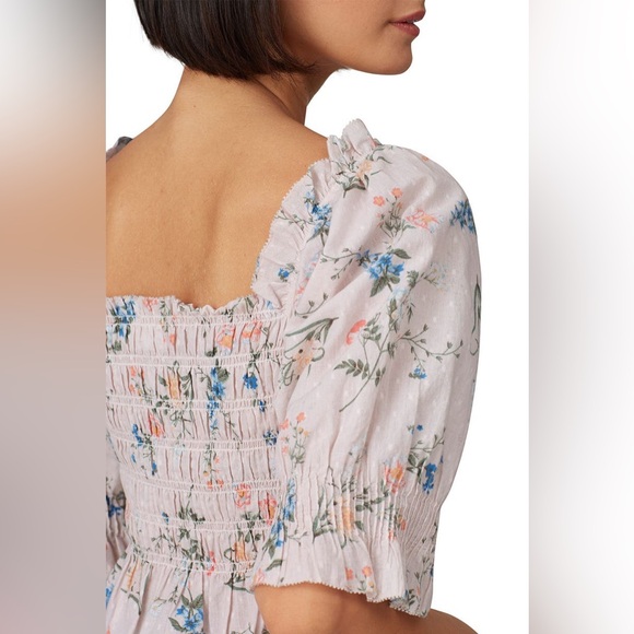 Saylor Clover Floral Smocked Square Neck Puff Sleeve Blouse Top Small Feminine - Picture 3 of 14